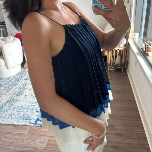 Joie blue and white pleated sheer blouse amzie size s - Picture 2 of 6